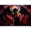 Dark fantasy fallen angel painting with black wings crimson abstract textures and gothic wall art canvas