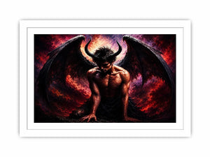Dark fantasy fallen angel painting with black wings crimson abstract textures and gothic wall art canvas