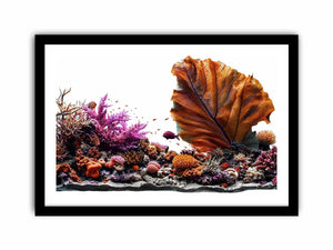 Colorful coral reef wall art with tropical fish, oversized sea fan coral and vibrant underwater ocean scenery.