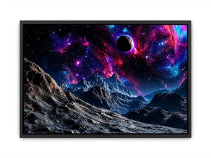 Cosmic galaxy landscape wall art with glowing nebula, planet and futuristic space terrain.
