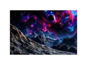 Cosmic galaxy landscape wall art with glowing nebula, planet and futuristic space terrain.
