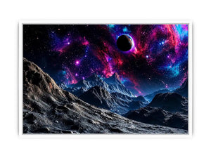 Cosmic galaxy landscape wall art with glowing nebula, planet and futuristic space terrain.