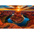 Desert canyon river wall art with dramatic sunset, red rock cliffs and winding blue water.