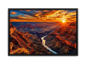 Grand canyon sunset wall art with glowing cliffs and winding river landscape.