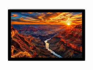 Grand canyon sunset wall art with glowing cliffs and winding river landscape.