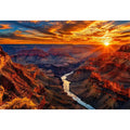 Grand canyon sunset wall art with glowing cliffs and winding river landscape.