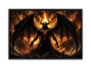 Dark abstract demon wall art with shadowy wings and glowing red gothic textures.