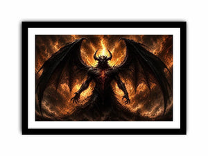 Dark abstract demon wall art with shadowy wings and glowing red gothic textures.