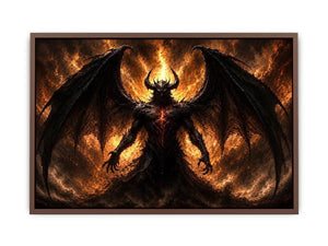 Dark abstract demon wall art with shadowy wings and glowing red gothic textures.