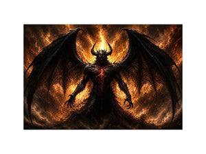 Dark abstract demon wall art with shadowy wings and glowing red gothic textures.