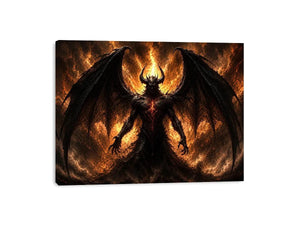 Dark abstract demon wall art with shadowy wings and glowing red gothic textures.