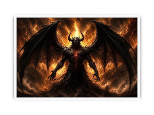 Dark abstract demon wall art with shadowy wings and glowing red gothic textures.