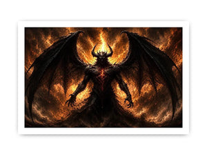 Dark abstract demon wall art with shadowy wings and glowing red gothic textures.