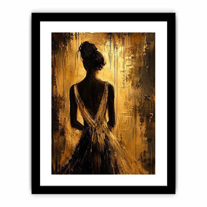 Abstract feminine silhouette wall art with golden textured background and elegant modern figure.