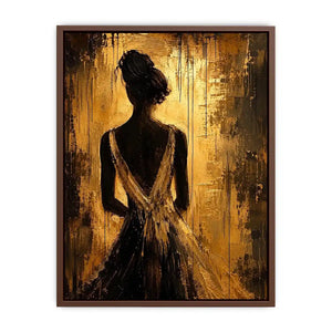 Abstract feminine silhouette wall art with golden textured background and elegant modern figure.