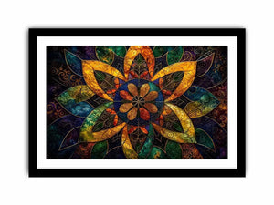 Colorful mandala wall art with geometric floral patterns and vibrant sacred symmetry.