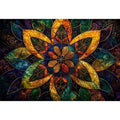 Colorful mandala wall art with geometric floral patterns and vibrant sacred symmetry.