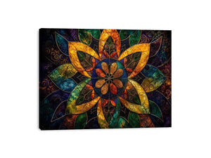 Colorful mandala wall art with geometric floral patterns and vibrant sacred symmetry.