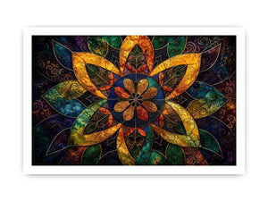 Colorful mandala wall art with geometric floral patterns and vibrant sacred symmetry.