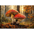 Luxury autumn mushroom forest canvas art for modern living room decor.