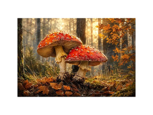 Luxury autumn mushroom forest canvas art for modern living room decor.