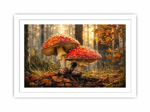 Luxury autumn mushroom forest canvas art for modern living room decor.