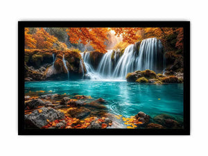 Luxury turquoise waterfall canvas art for modern living room decor.