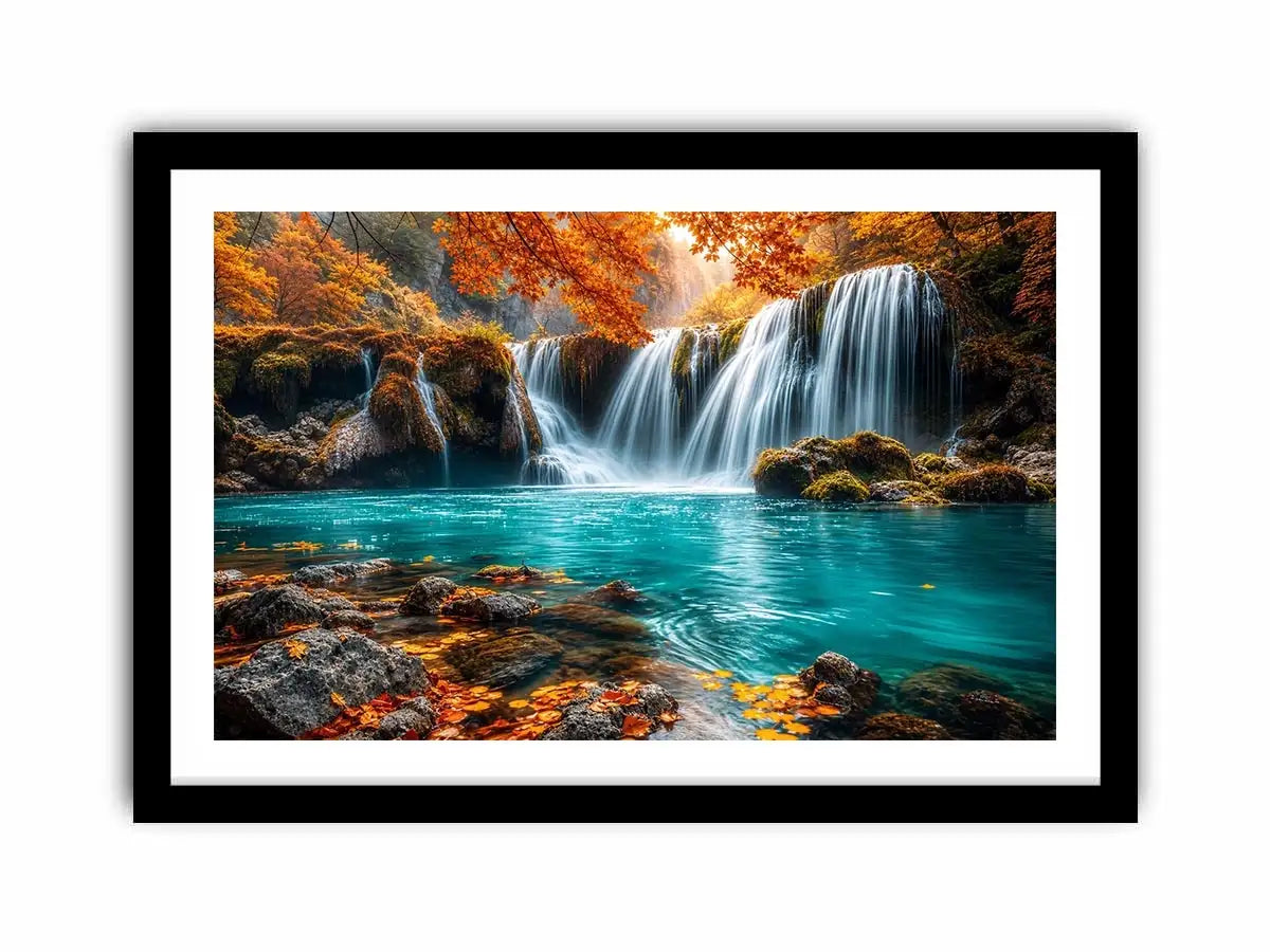 Luxury turquoise waterfall canvas art for modern living room decor.