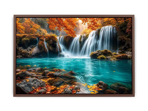 Luxury turquoise waterfall canvas art for modern living room decor.
