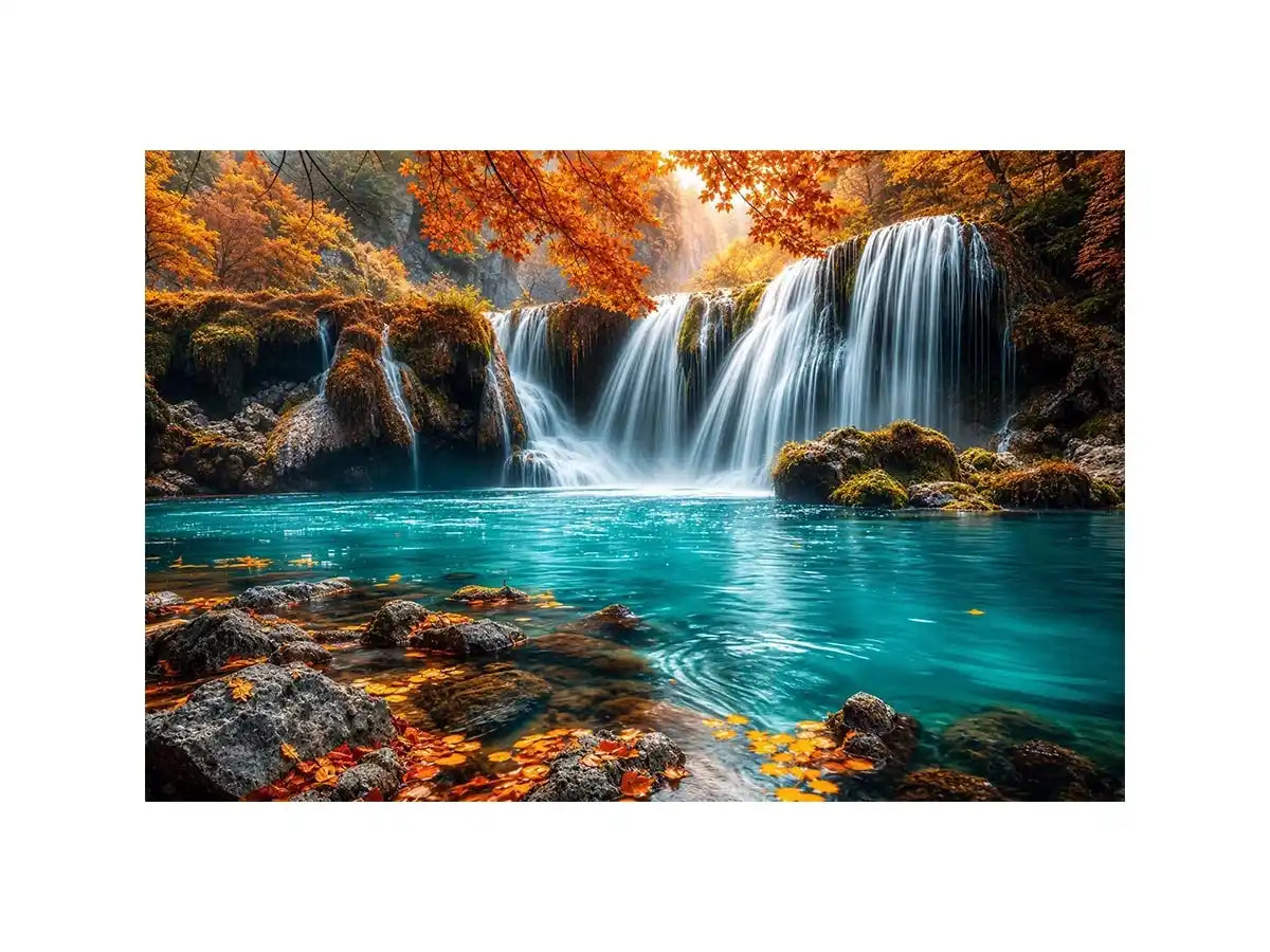 Luxury turquoise waterfall canvas art for modern living room decor.