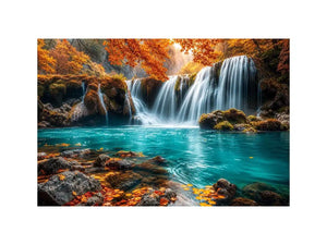 Luxury turquoise waterfall canvas art for modern living room decor.