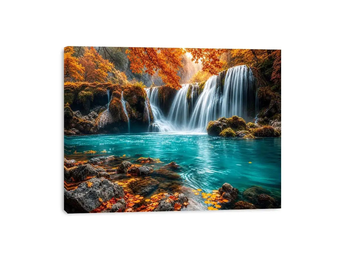 Luxury turquoise waterfall canvas art for modern living room decor.