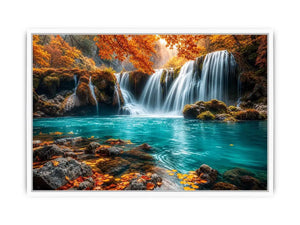 Luxury turquoise waterfall canvas art for modern living room decor.
