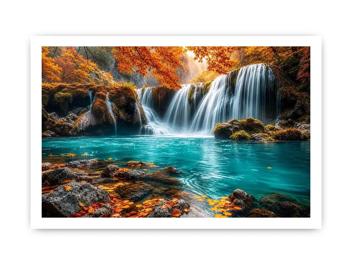 Luxury turquoise waterfall canvas art for modern living room decor.