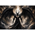 Dark fantasy winged figure wall art with abstract black textures for dramatic modern interiors.