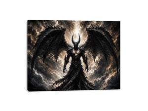 Dark fantasy winged figure wall art with abstract black textures for dramatic modern interiors.