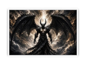 Dark fantasy winged figure wall art with abstract black textures for dramatic modern interiors.