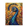 Colorful peacock wall art with rich blue and gold textures for elegant luxury interiors.