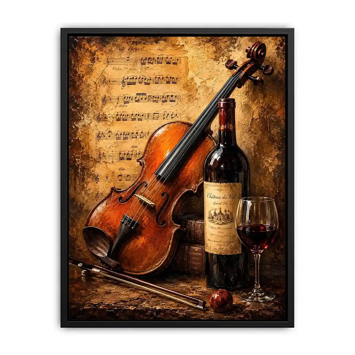 Vintage violin and wine wall art