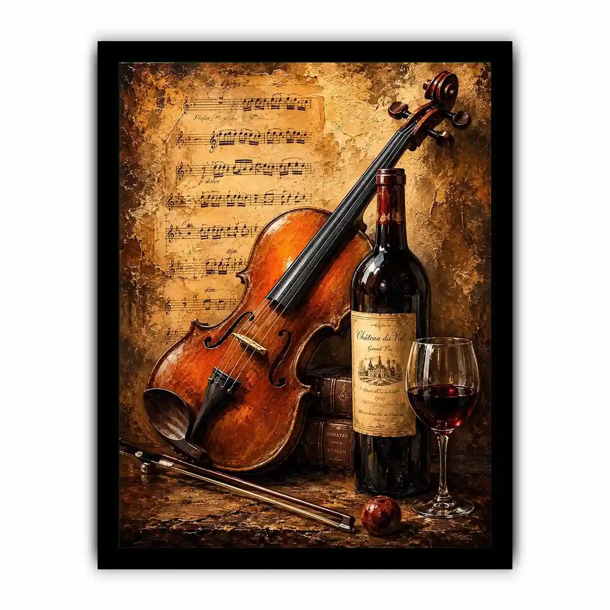 Vintage violin and wine wall art