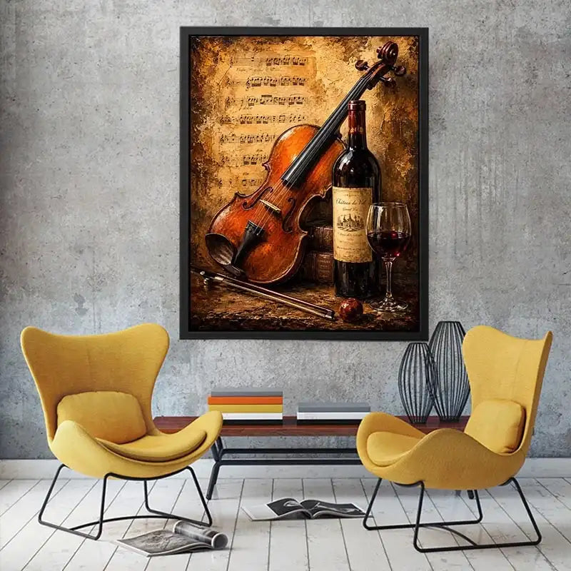 Vintage violin and wine wall art
