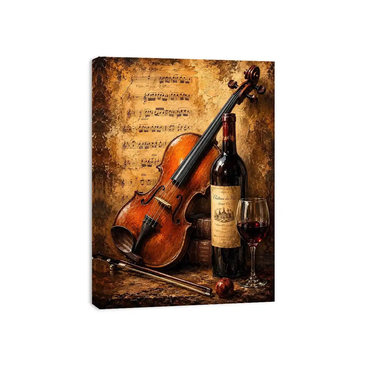 Vintage violin and wine wall art
