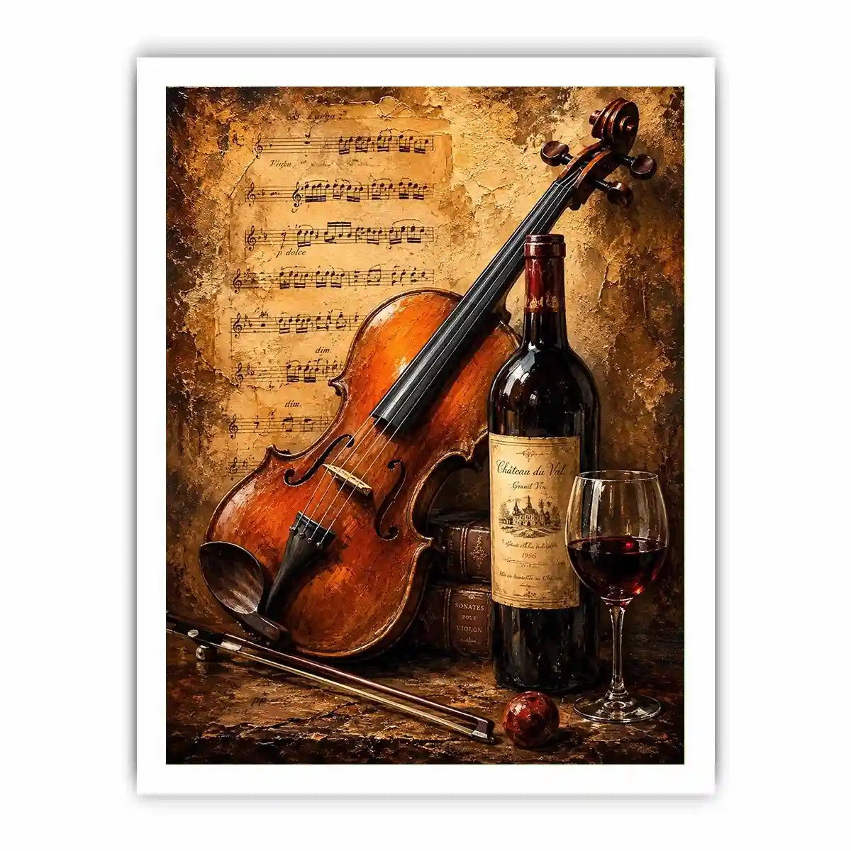 Vintage violin and wine wall art
