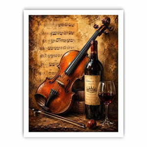 Vintage violin and wine wall art
