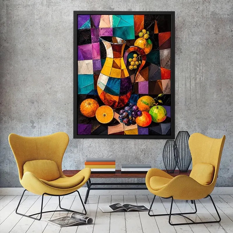 Colorful cubist still life wall art
