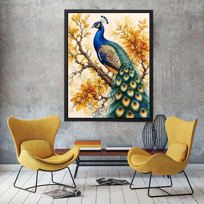 Elegant peacock botanical wall art