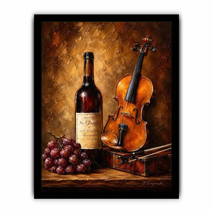 Elegant violin and wine still life wall art