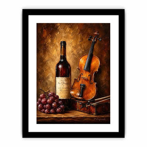 Elegant violin and wine still life wall art