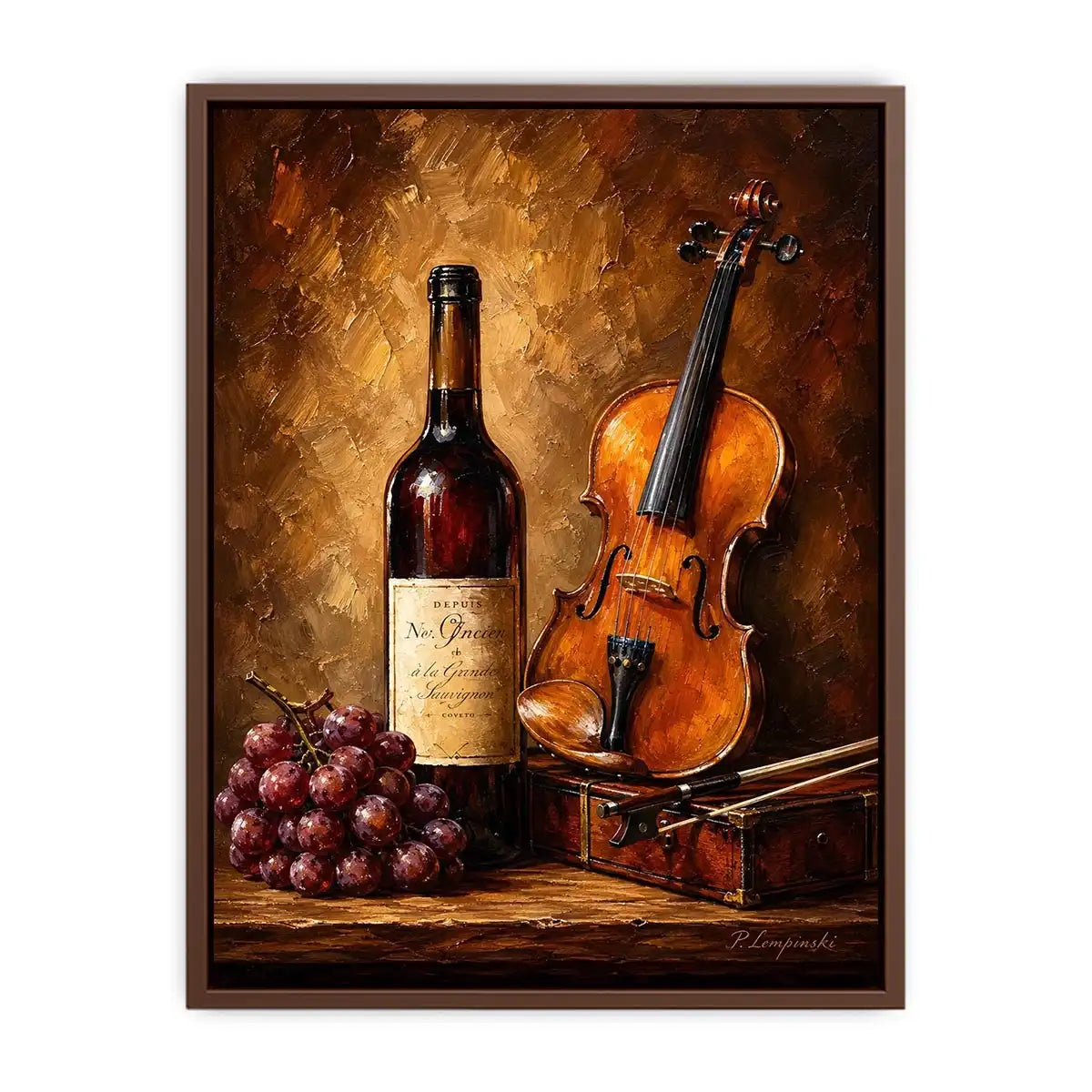 Elegant violin and wine still life wall art