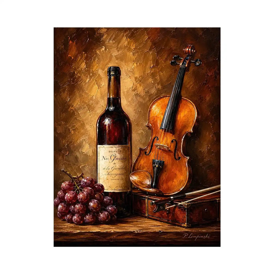 Elegant violin and wine still life wall art